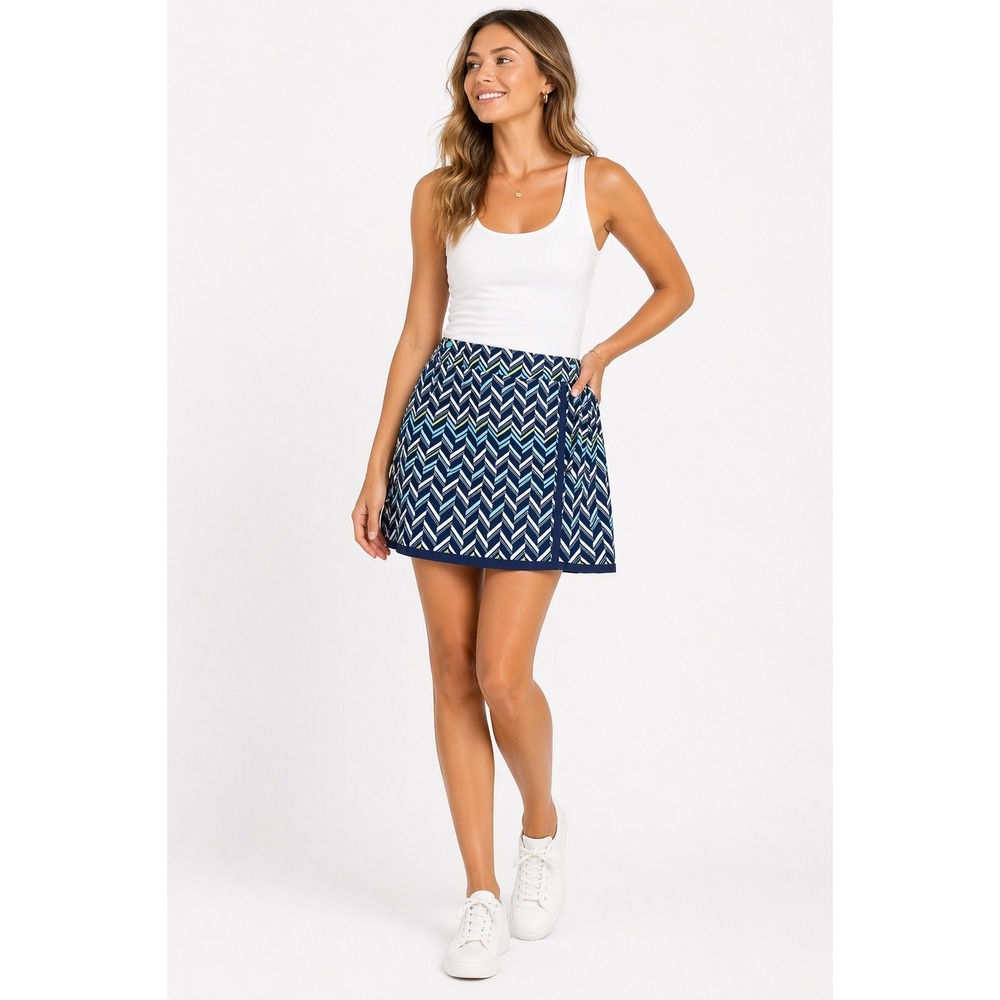 EP New York Womens XL Navy Teal Chevron Print Golf Tennis Skort Athletic Skirt